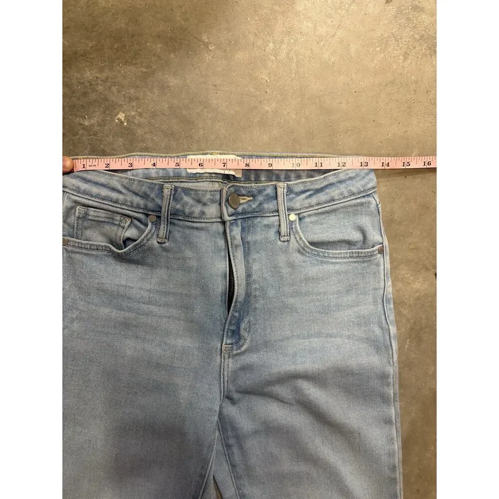 Just Black Denim Jeans High Rise Crop Kick Flare Bootcut Light Wash Raw Hem 28
